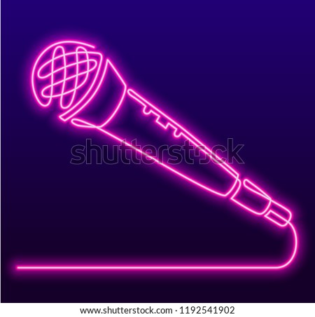 Continuous Line Drawing of Vector wired microphone icon. Karaoke neon sign, bright signboard, light banner. Karaoke Bar logo, emblem.
