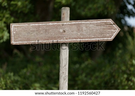 wooden signpost outdoor. background is forest out of focus