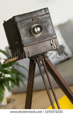 Antique wooden camera of the last century. All grunge, wear, untouched.