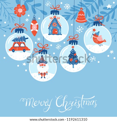 Christmas holiday cute greeting card design. Childish print for cards and nursery decoration. Vector Illustration
