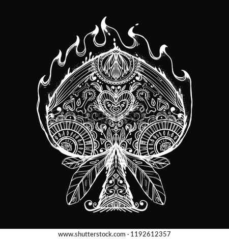 The beautiful graphic peak sign. Peak suit. Day of the Dead style. Can be used for coloring, as tattoo idea or printing. 
