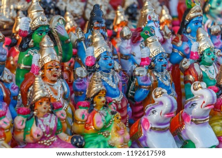Display of dolls and figurines (Bommai Golu in tamil language) is a doll festival celebrated during navaratri in south India, specially in tamilnadu. with selective focus on the subject. 20 Dussehra 