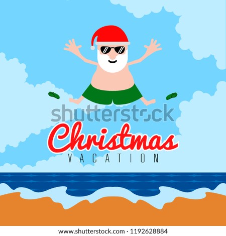 Santa claus on a beach. Christmas summer vacations. Vector illustration design