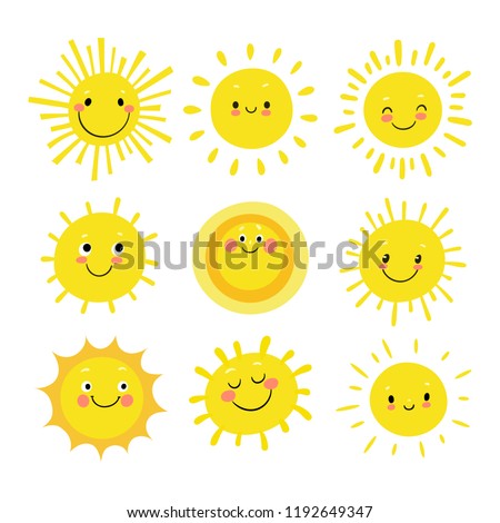Set of hand drawn funny cute sun icon illustration