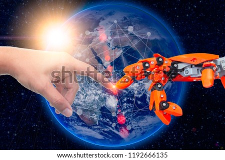robotic engineering connected to people for future around the world concept. Elements of this image furnished by NASA.
