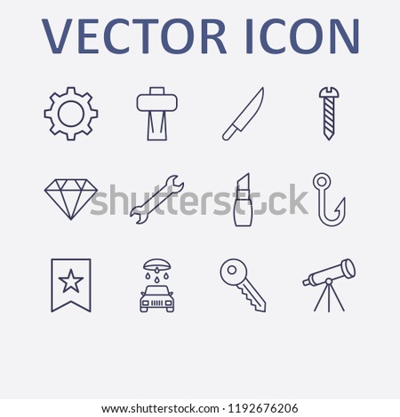 Outline 12 shiny icon set. car wash, screw, key, wrench, telescope and knife vector illustration