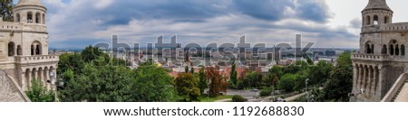 Panoramic picture from the Budapest Gellertberg towards the old town with the parliament.
