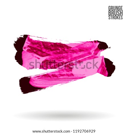 Pink  brush stroke and texture. Grunge vector abstract hand - painted element. Underline and border design.