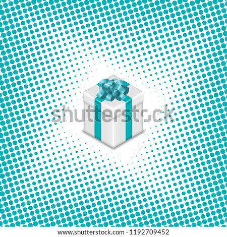 Gift box with ribbon and bow on halftone background, vector illustration.