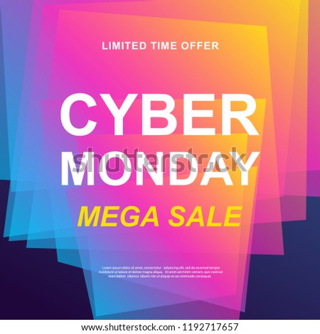 Cyber Monday sale. Vector trendy promotional web banner template design. Futuristic gradient.