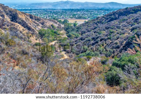 Hiking trails below into suburbs of California
