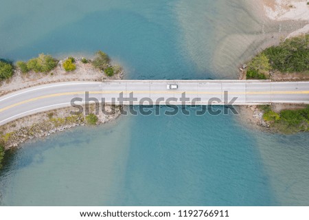 Aerial view of a road bridge over a lake in Washington State, USA