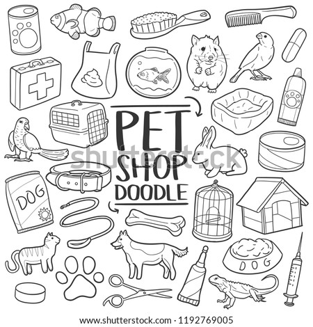 Pet Shop Traditional Doodle Icons Sketch Hand Made Design Vector