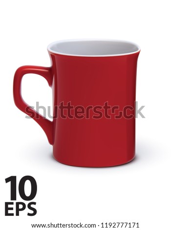 Red mug realistic isolated on white. Vector 3d illustration