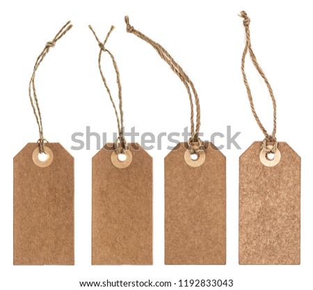Brown paper tag with string isolated on white background