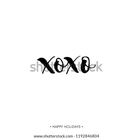 Ho ho. Xo xo. Holiday greeting card with calligraphy quote. Handwritten modern brush lettering phrase. Hand drawn design elements.