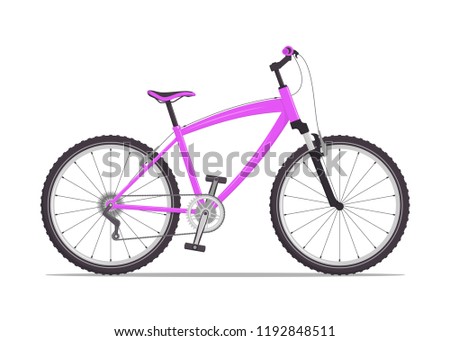 Modern city or mountain bike with V-brakes. Multi-speed bicycle for adults. Vector flat illustration, isolated on white