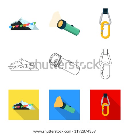 Vector illustration of mountaineering and peak logo. Collection of mountaineering and camp vector icon for stock.