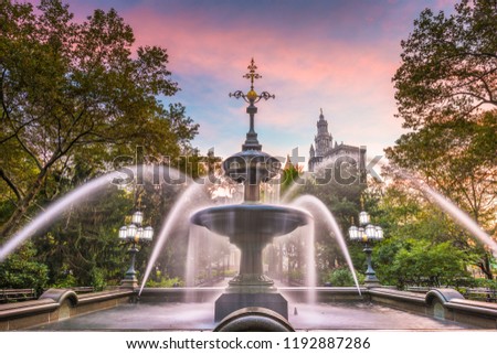  New York, USA at City Hall Park Fountain.