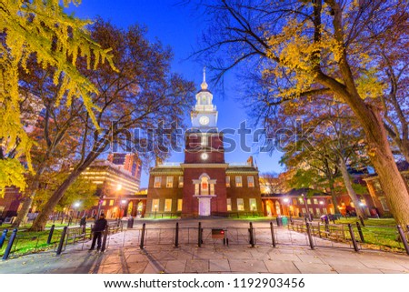 Philadelphia, Pennsylvania, USA at Independence Hall during autumn season.