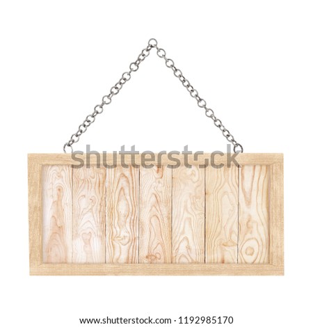 wooden sign frame with chain isolated on white with clipping path