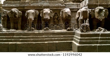 Wall sculpture of Elephants at Kailasa Temple