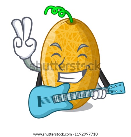 With guitar sweet honeydew melon on bowl cartoon