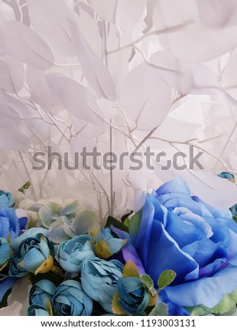 white leaf blue rose flowers celebration background