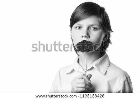 sad girl with black speech bubble near her mouth isolated on white background.black and white.
