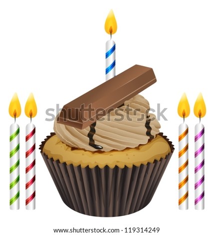 Illustration of an isolated cupcake and candles on a white background