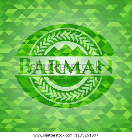 Barman realistic green emblem. Mosaic background