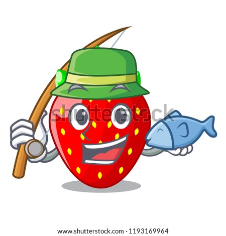 Fishing fresh ripe strawberry isolated on mascot