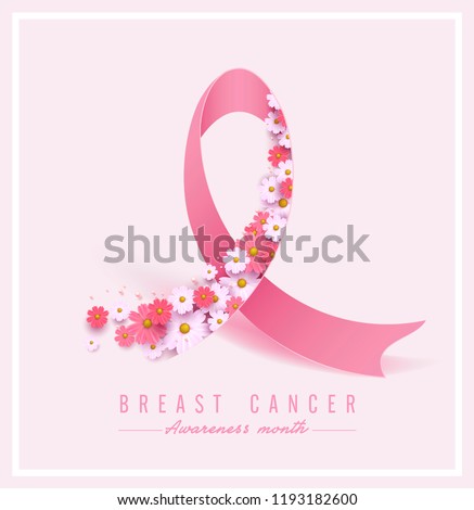 Breast cancer awareness pink ribbon and spring poster background,vector illustration
