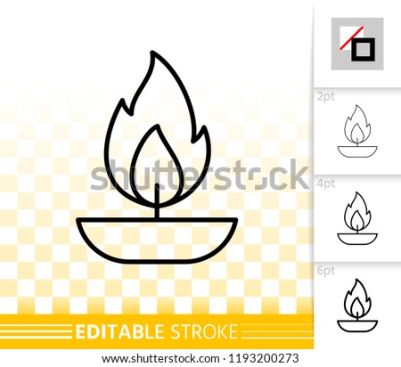 Candle flame thin line icon. Outline sign church decoration. Memorial fire linear pictogram with different stroke width. Simple vector transparent symbol. Candlelight editable stroke icon without fill