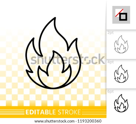 Fire thin line icon. Outline web sign of bonfire. Flame linear pictogram with different stroke width. Simple candle blaze vector symbol, transparent background. Flare editable stroke icon without fill