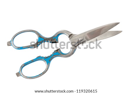 Scissors in front  of white background