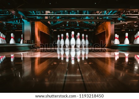 bowling alley. pins. Royalty-Free Stock Photo #1193218450