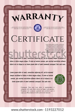 Red Vintage Warranty template. Customizable, Easy to edit and change colors. Printer friendly. Beauty design. 