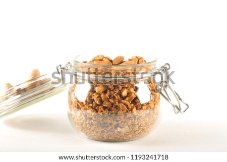 muesli with nuts and products for muesli are on the table