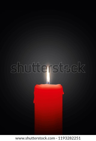 Single Red Candle with Bright Light Effect on Black Background. Realistic Candlelight Graphic Illustration with Clean Black Backdrop - Vertical