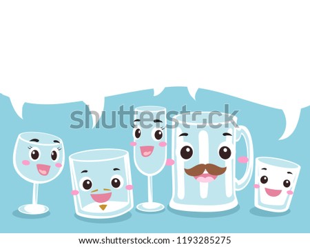 Illustration of Drinking Glasses Mascots Smiling with a Big Blank Speech Bubble