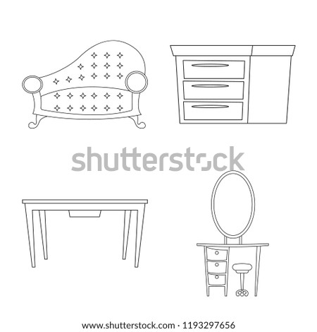 Vector design of furniture and apartment sign. Set of furniture and home stock vector illustration.