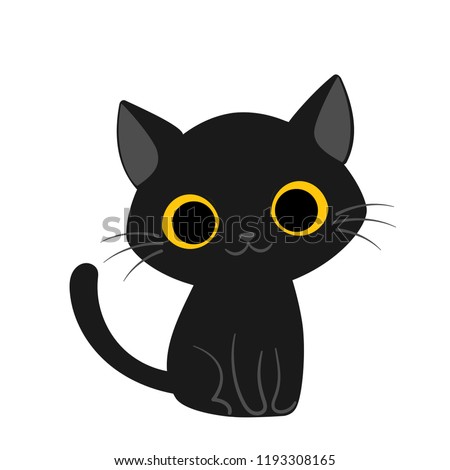Vector illustration of cute happy black cat with yellow eyes