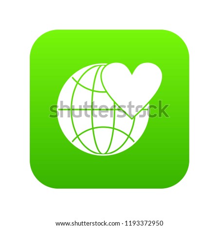 Earth world globe with heart icon digital green for any design isolated on white vector illustration