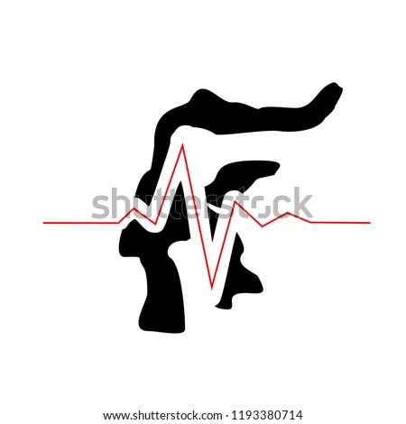 Silhouette of Sulawesi island split by red vibration symbol isolated on white background. Vector illustration of earthquake and tsunami in Sulawesi island Indonesia