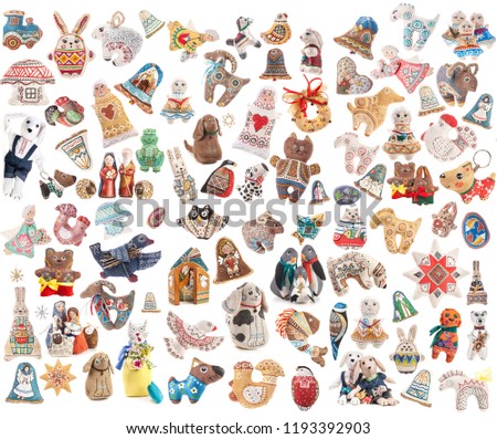 Collections of Ukrainian rag toy isolated on white background
