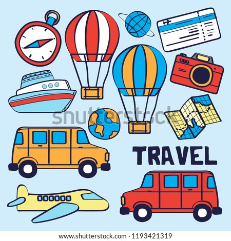 Travel icon in a cute cartoon doodle style, vector illustration