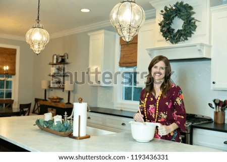 Mom Cooking Baking in Modern farmhouse Kitchen 