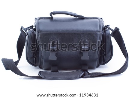 black camera bag on white background