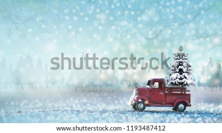 Christmas tree on a red toy car